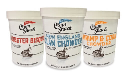 Three Blount Soups, Lobster Bisque, New England Clam Chowder, and Shrimp with Corn Chowder